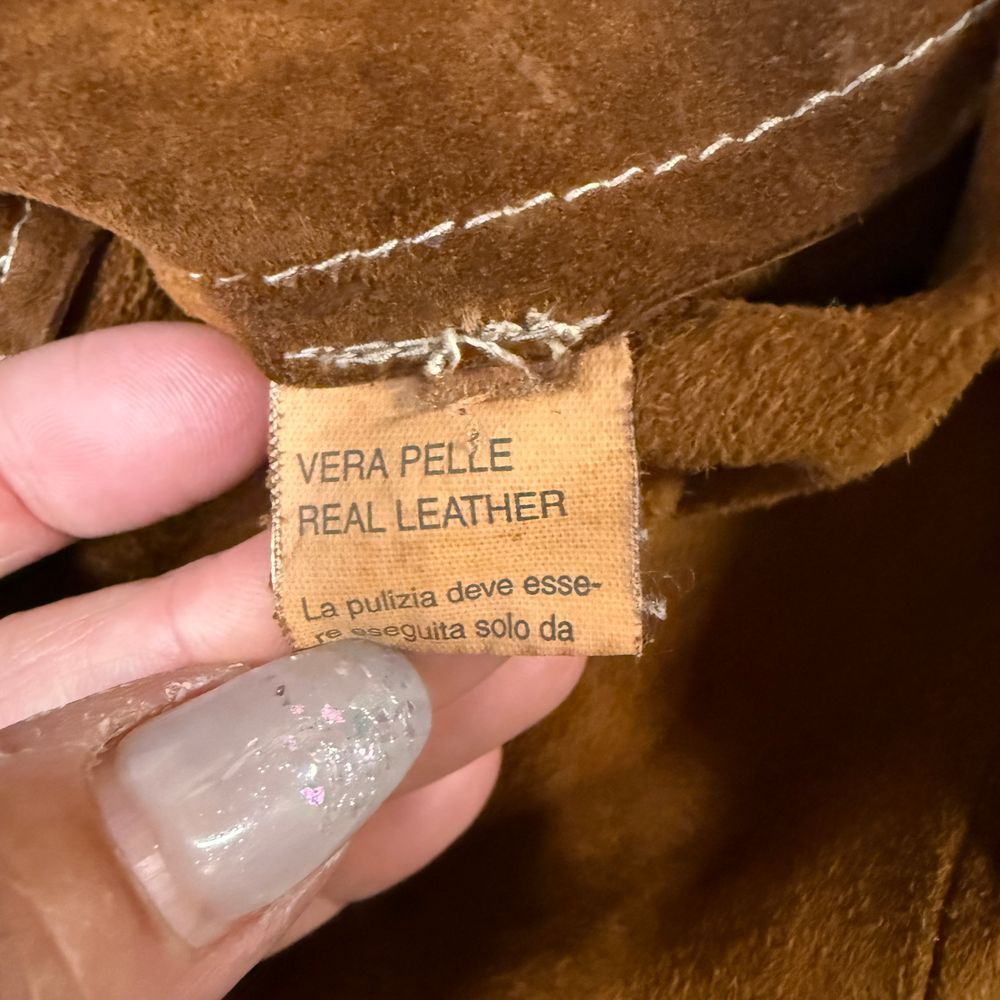 Blur Vintage‎ Tan Leather Long Coat Button Front Collared Trench Style O… - Picture 9 of 10